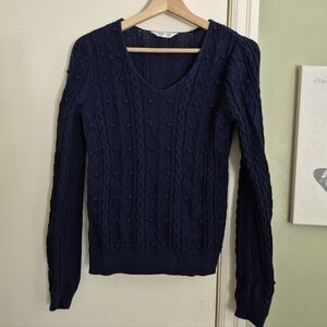 EUC Organic Cotton Navy V-neck Bauble Sweater, XS-S